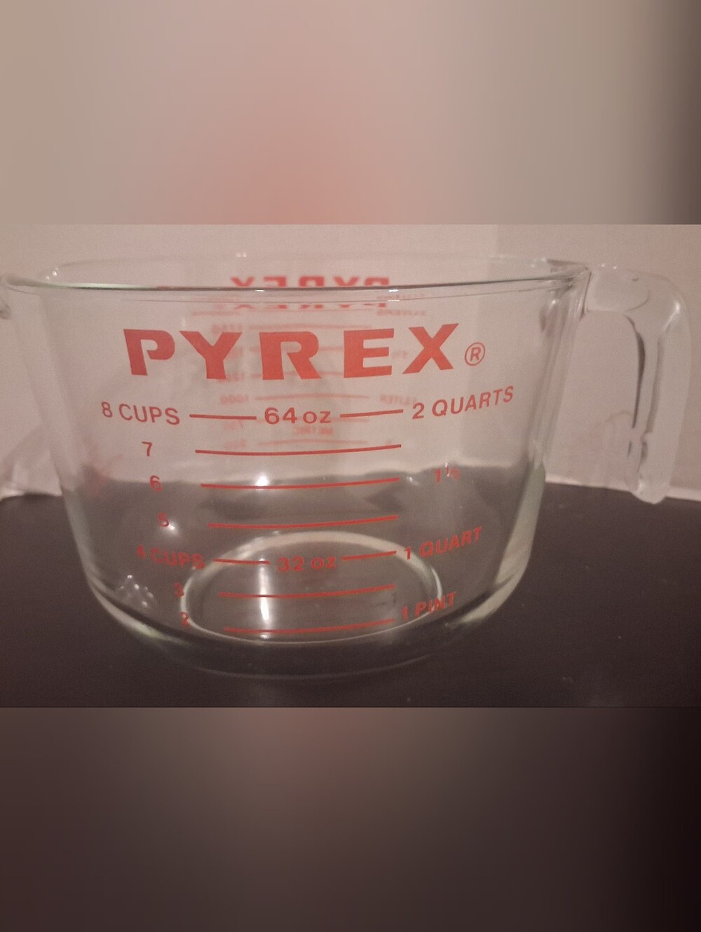 Pyrex Glass Measuring 8 Cup 64oz Red Print Lg. 2 Qt Red Batter Bowl USA Vintage